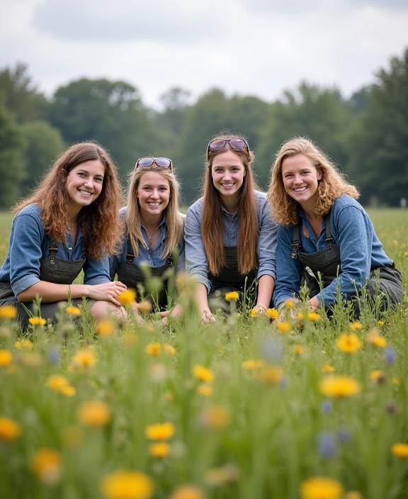 The Wessex Wildflower team working in a field, smiling.