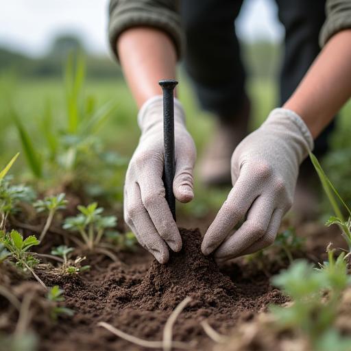 An ecologist taking soil samples in a field.