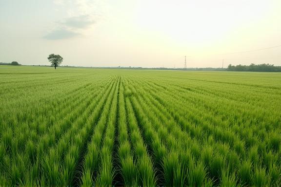 A monotonous green field of rye-grass before restoration.